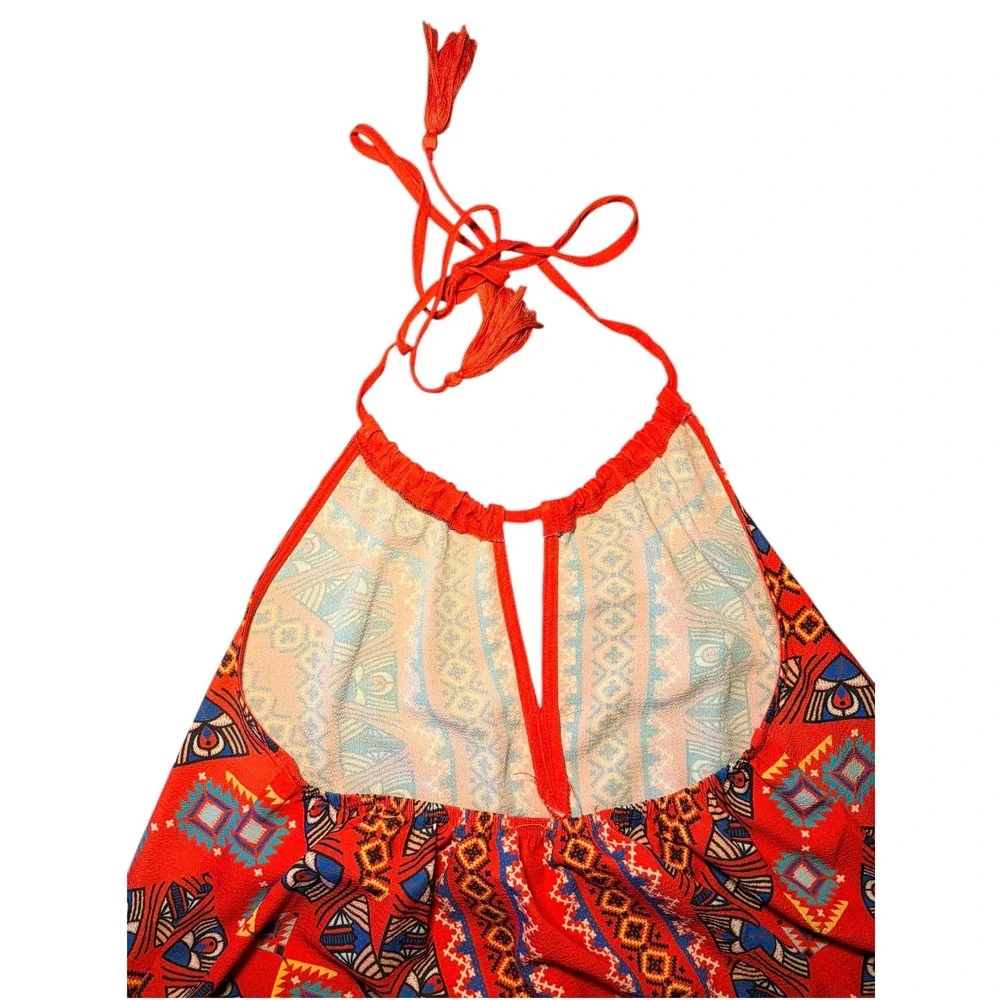 Flying Tomato Halter Boho Maxi Dress Women Small Red Geometric Tribal Print - Picture 5 of 9